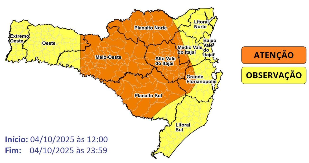 Regies mais afetadas pela chuva em SC