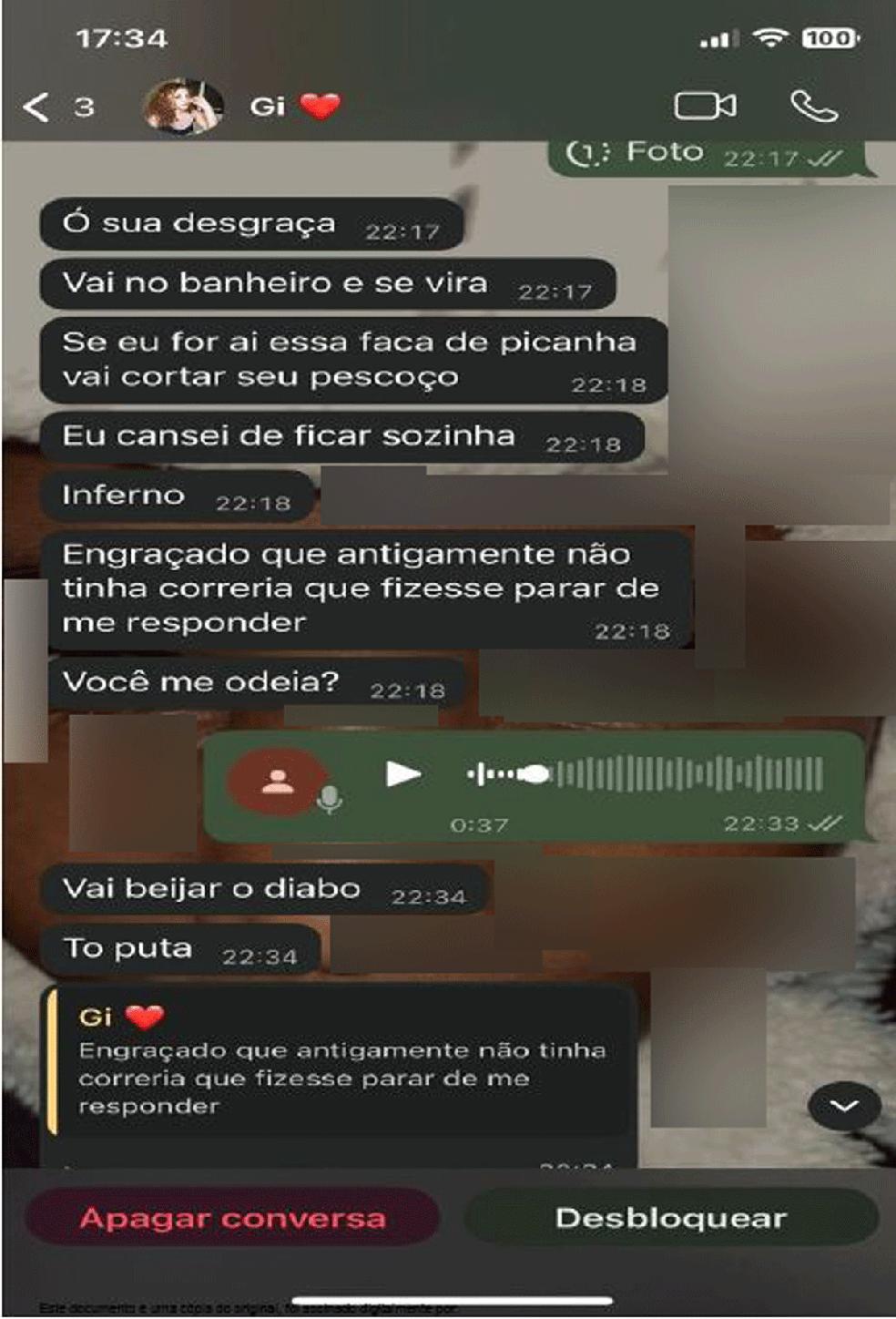 Geovanna enviou mensagens com ameaas cerca de 5 horas antes de atropelar e matar namorado e amiga dele Foto ReproduoArquivo pessoal