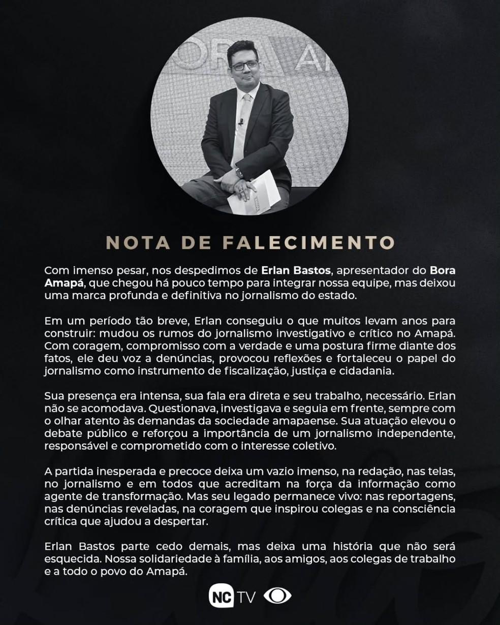 Image: https://thefolha.news/wp-content/uploads/2026/01/postiimg-696b9736cc5f81408.jpg NC TV Amap comunica morte de Erlan Bastos que trabalhava na emissora Foto ReproduoInstagram
