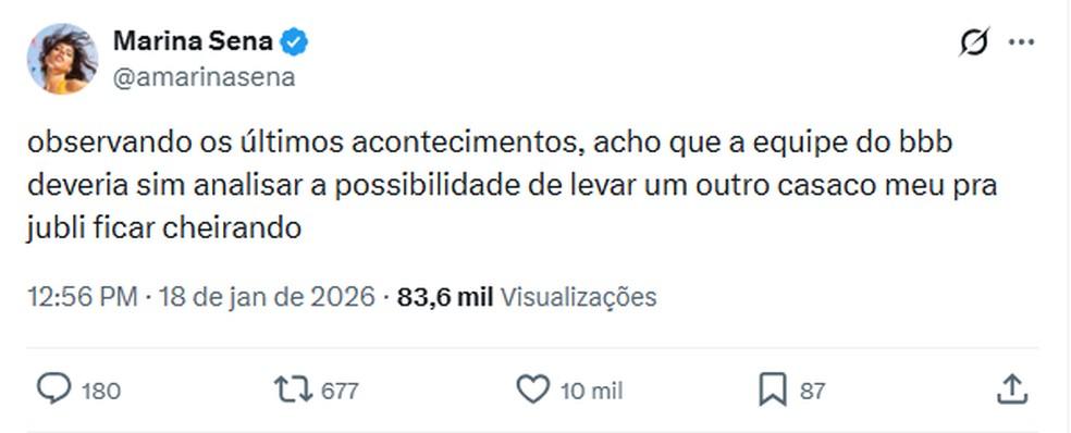 Image: https://thefolha.news/wp-content/uploads/2026/01/postiimg-696d2d462e8a14517.png Marina Sena fala sobre treta do namorado Juliano Floss no BBB 26 Foto ReproduoX