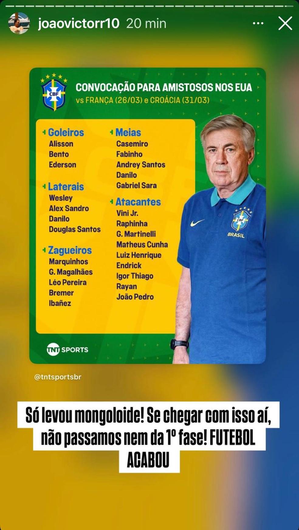 Amigo de Z Felipe reage escalao da Seleo com Vini Jr Foto Reproduo Instagram