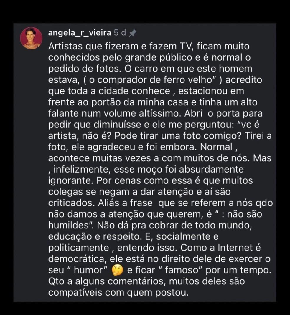 Angela Vieira se irrita com f que a ironizou aps foto na porta sua casa Foto ReproduoInstagram