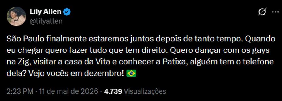 Image: https://thefolha.news/wp-content/uploads/2026/05/postiimg-6a038be9418899719.png Lily Allen posta no X aps ser confirmada no Primavera Sound So Paulo Foto ReproduoX