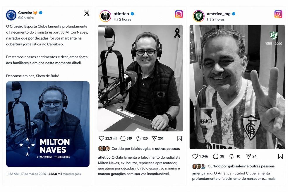 Clubes mineiros publicam em rede social homenagens de Milton Naves Foto Redes sociais