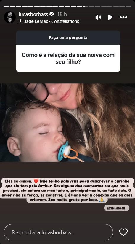 Lucas Borbas fala sobre a relao da atual noiva com o filho - Foto Reproduo Instagram lucasborbass 